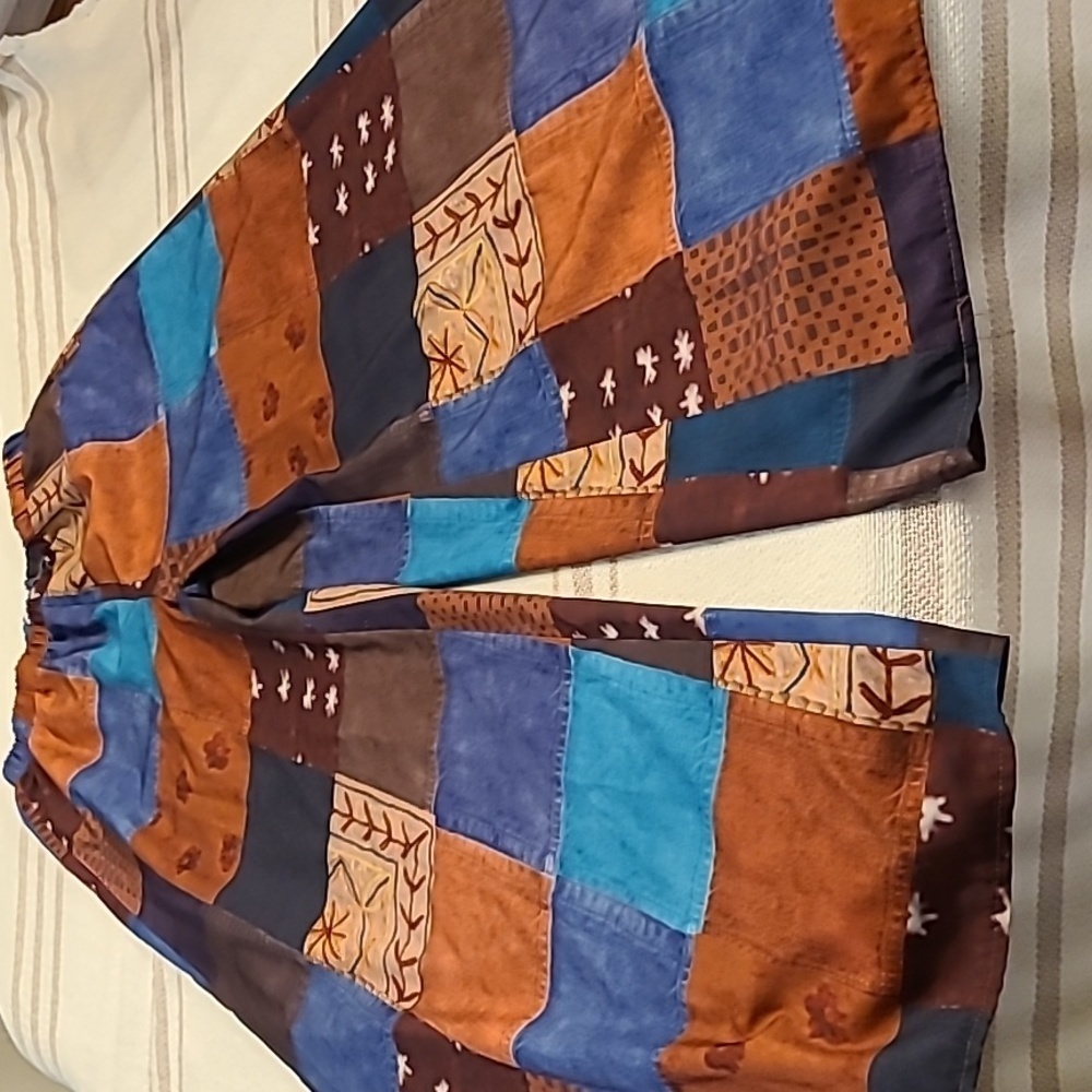 ROMWE Patchwork Wide Leg Pants in Blue and Brown